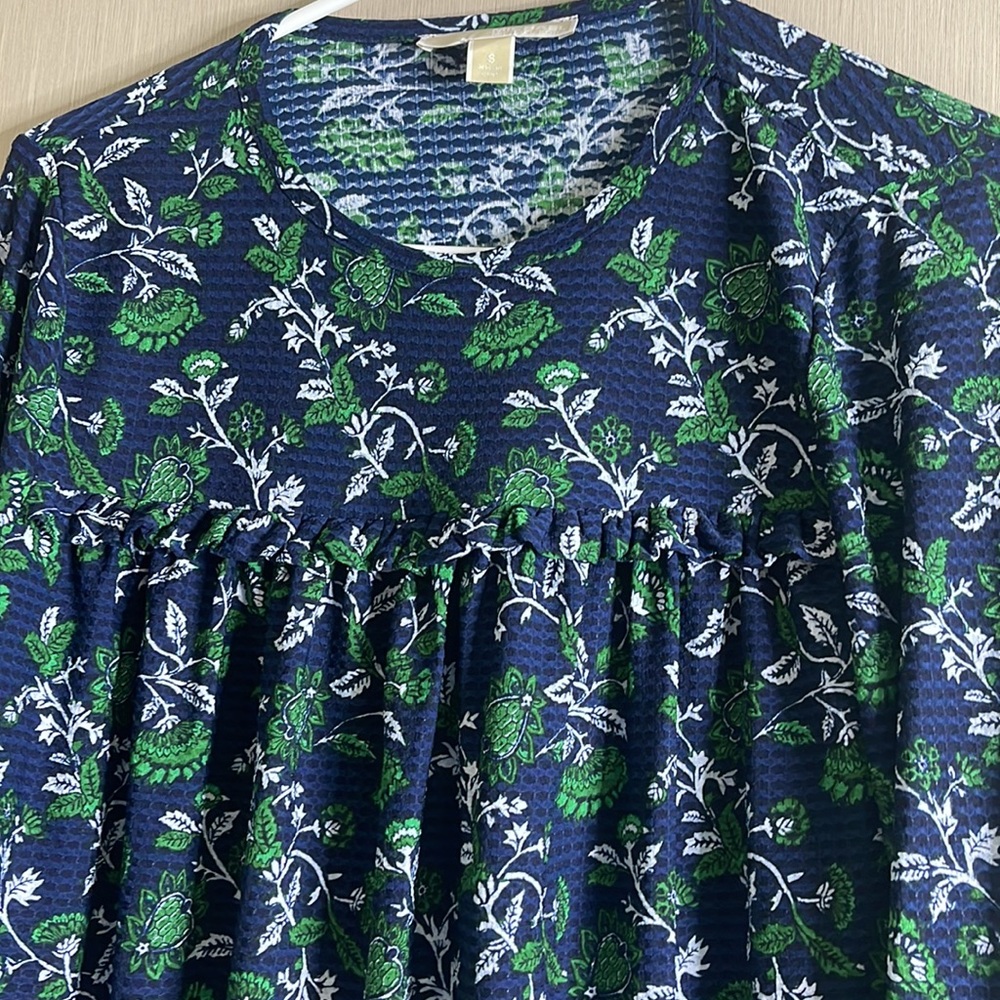 Michael kors blue green floral tiered ruffle navy style top xsmall - Picture 3 of 4